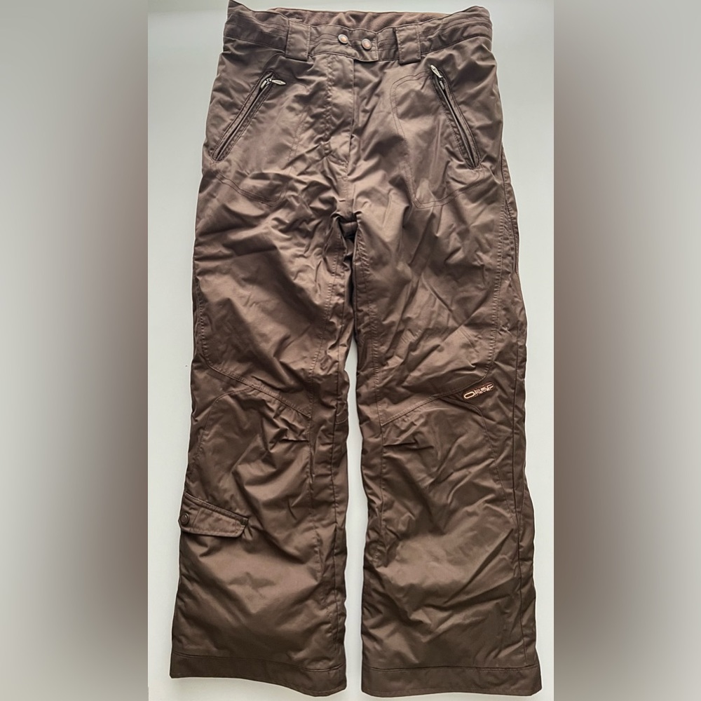 Obermeyer brown snow pants winter adjustable waist extends length ski 14